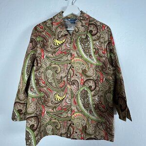 Koret Petite Womens Paisley Zip Up Jacket Size PL Multicolor 100% Cotton Casual